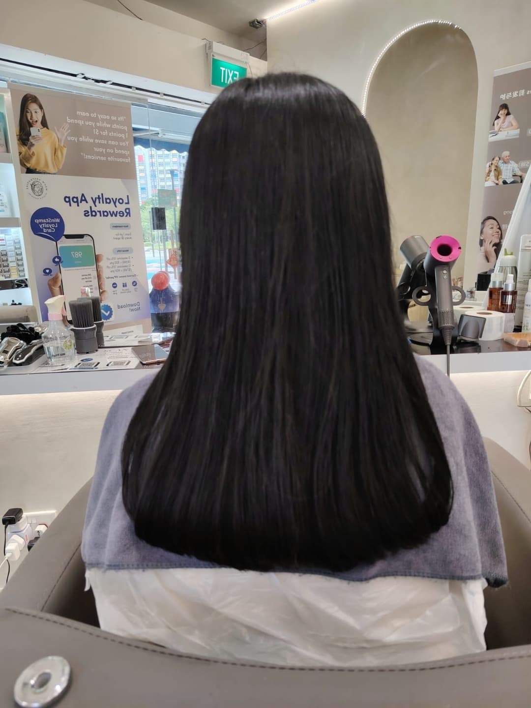 straight smooth rebonded hair result at Meow Tampines salon